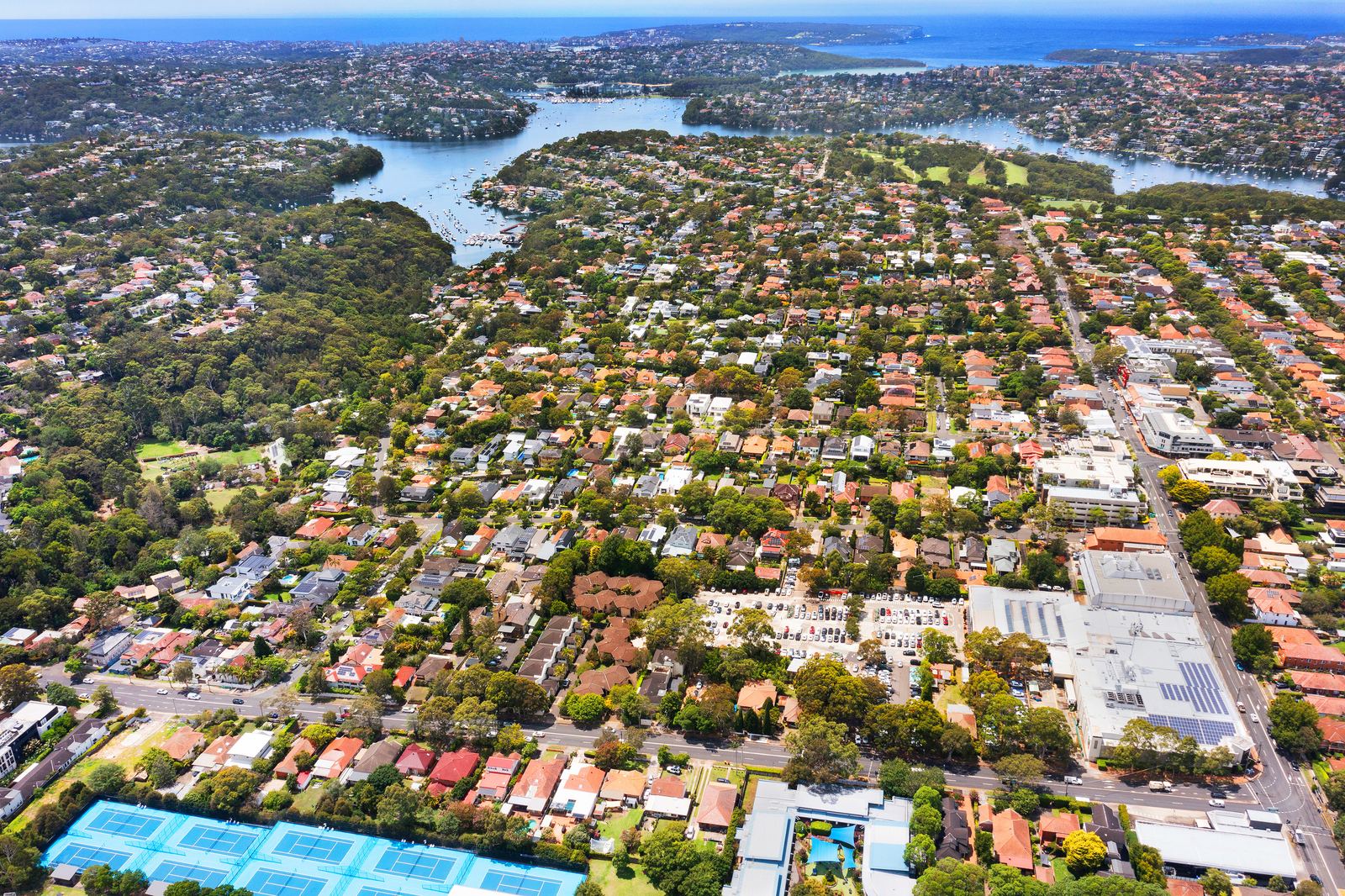 Aerial over Neutral Bay and the harbour to the city