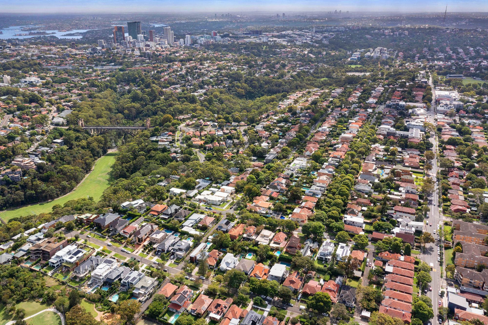 Aerial over Northbridge and the Lower North Shore