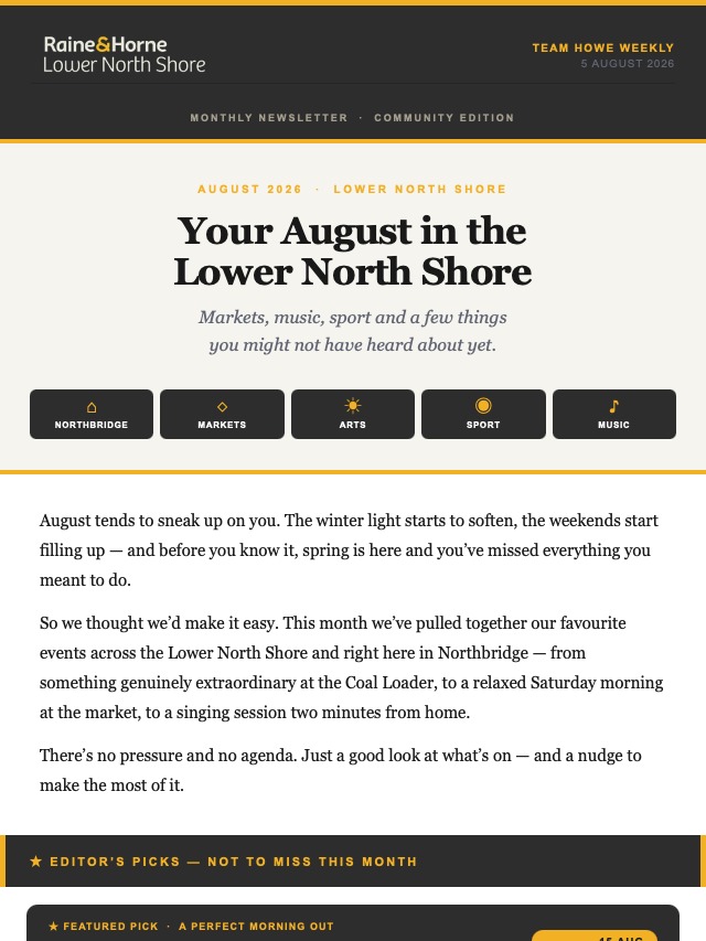 This month's edition — Your August in the Lower North Shore